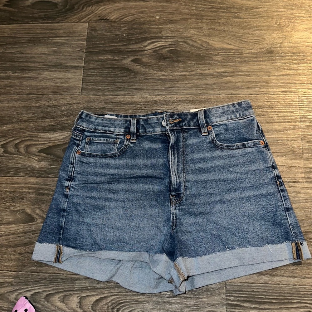 American Eagle Outfitters Blue Jean Shorts High-Waisted Cuffed